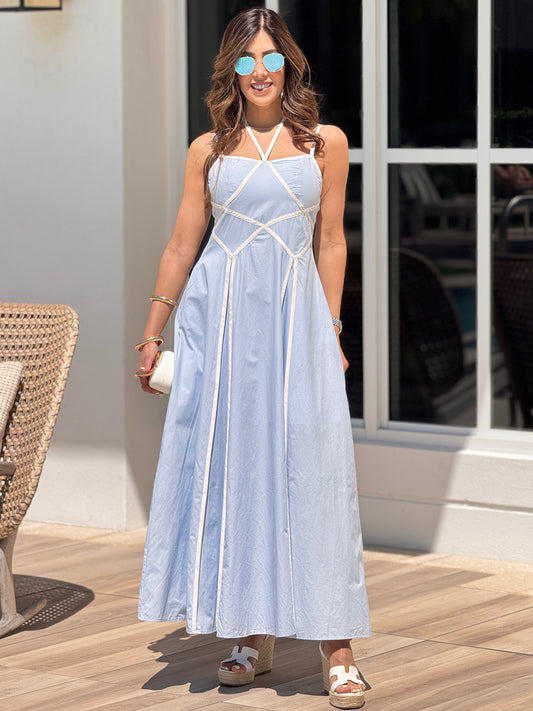 Britany Blue/White Midi Dress