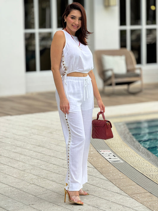 Lalavon White Linen Circles Set