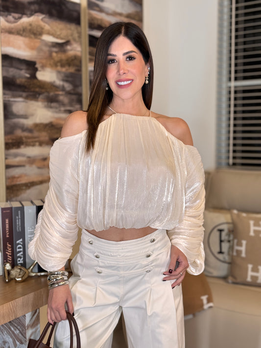Editte Cream Chiffon Ruched Top