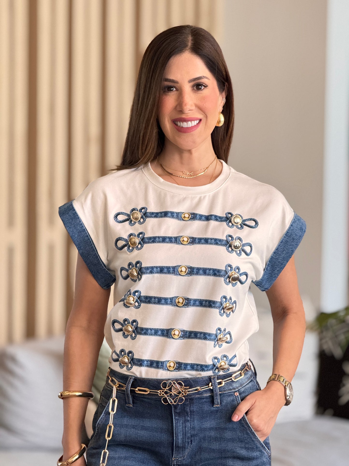 Pastel Napo Denim/Gold Studs T-Shirt