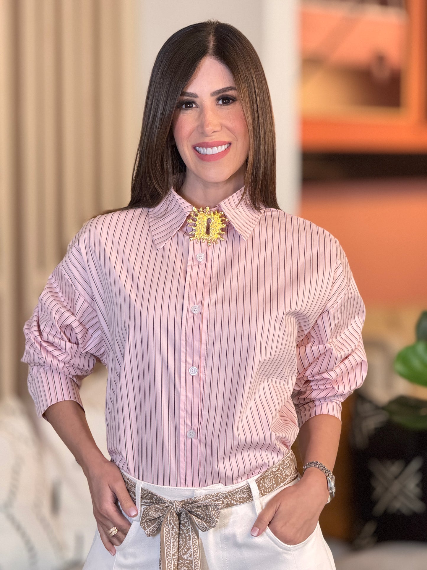 Circa Pink Lines Pins Shirt Top