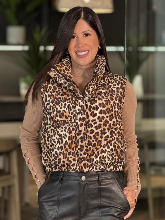 Clarissa Leopard Puffer Vest Top