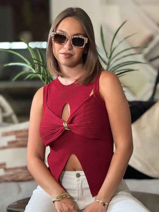 Gaia Red Twisted Knitted Top