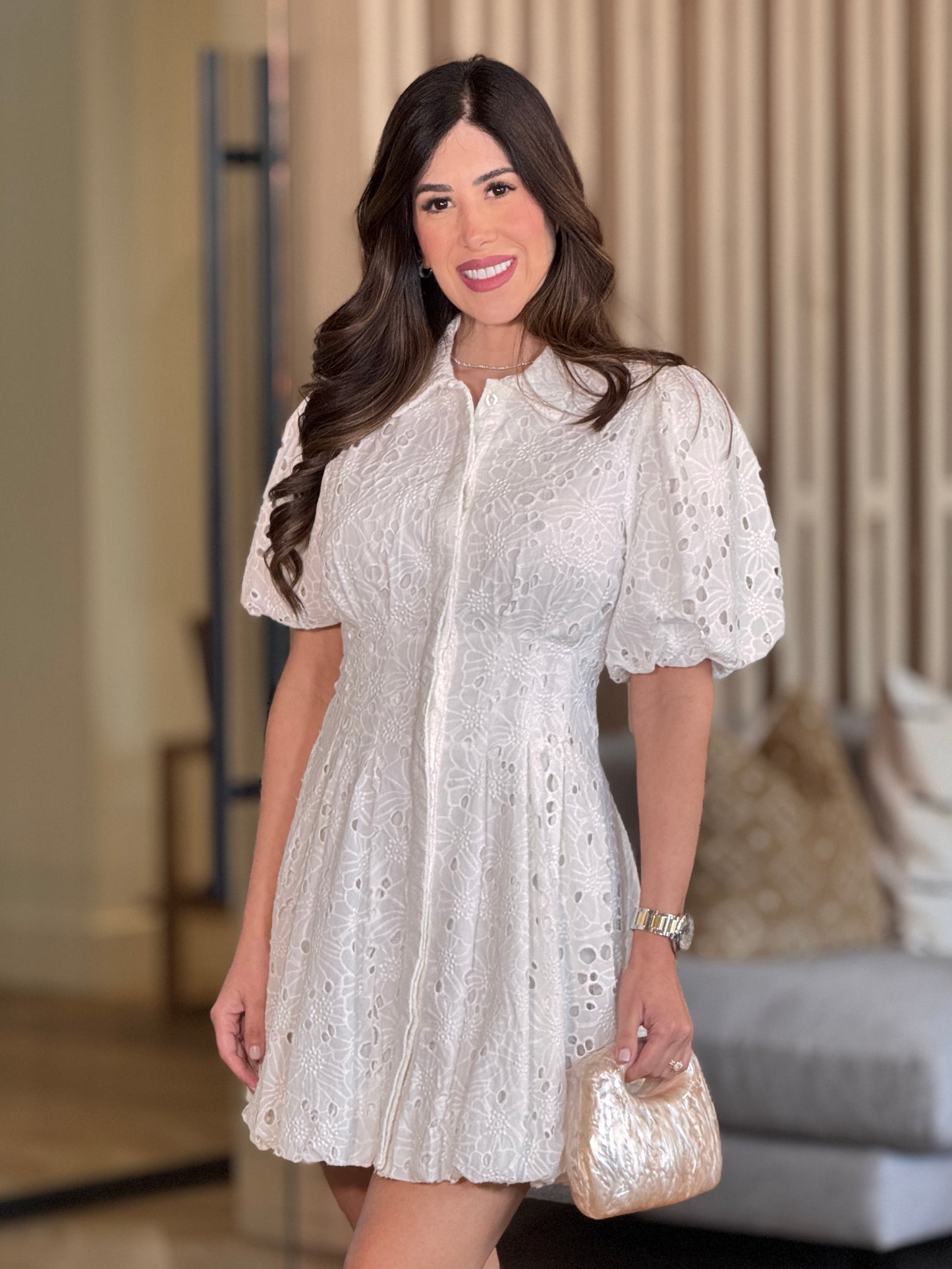 Tency White Eyelet Puffy Dress