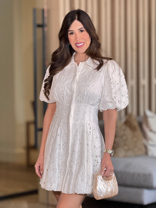 Tency White Eyelet Puffy Dress