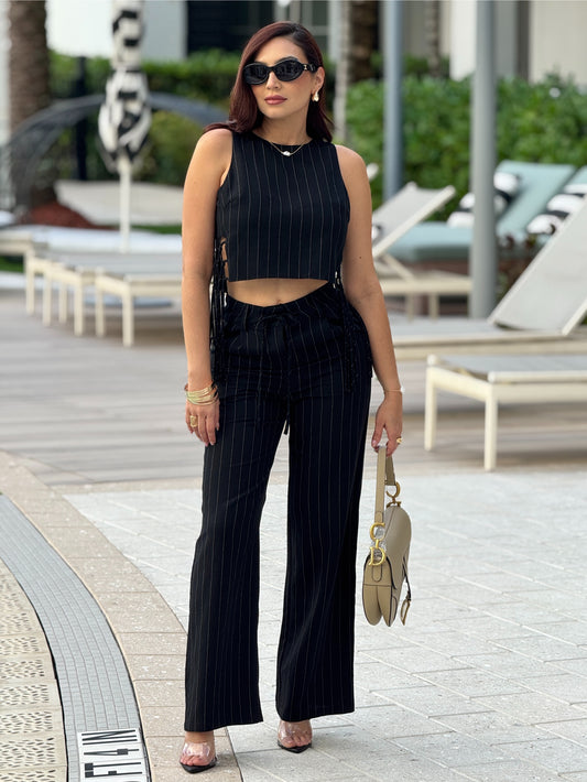 Edit Black Linen Fringe Set