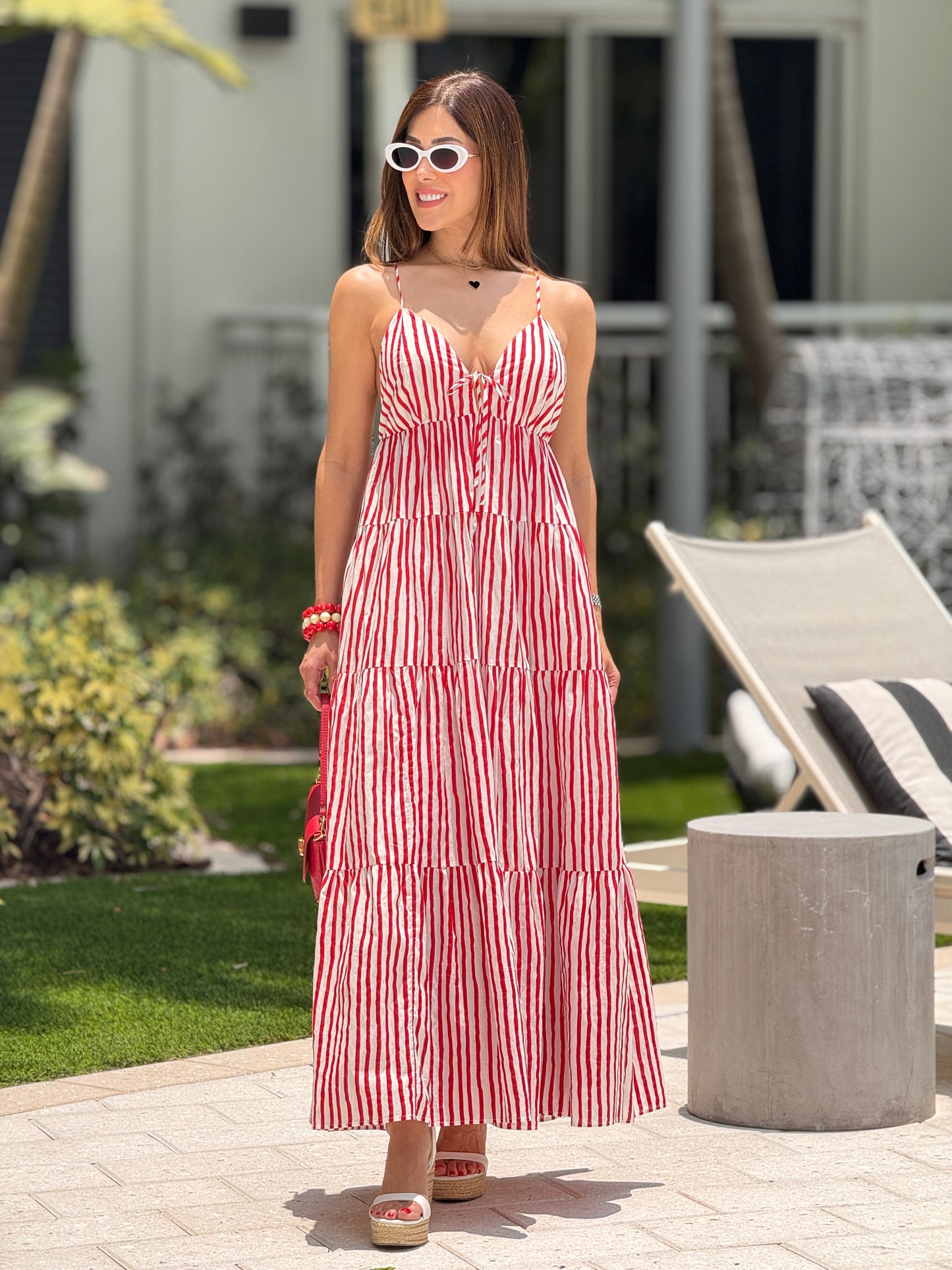 Creamy Red/White Lines Dress