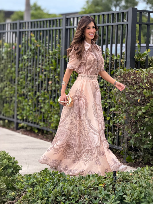 Gardenia Beige/Brown Print Skirt Set