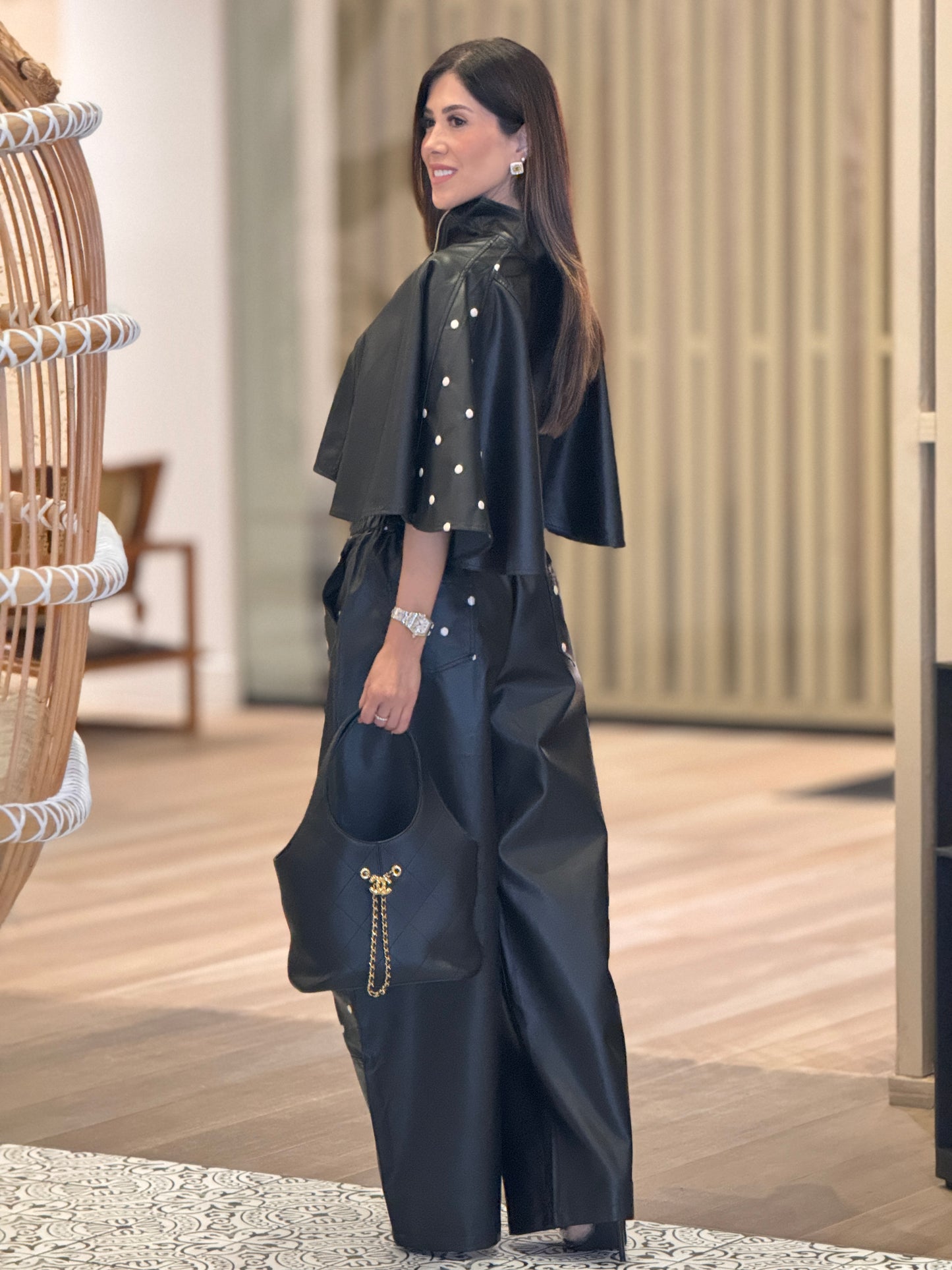 Tennie Black Leather Cape Polka Dots Set