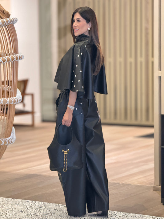 Tennie Black Leather Cape Polka Dots Set