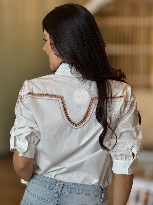 Pastel White/Beige Embroidery Shirt