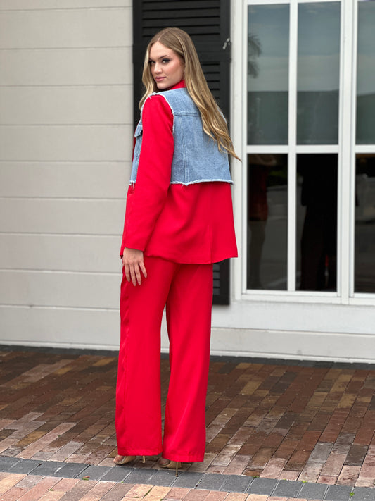 Oriana Denim Waistband Red Pants