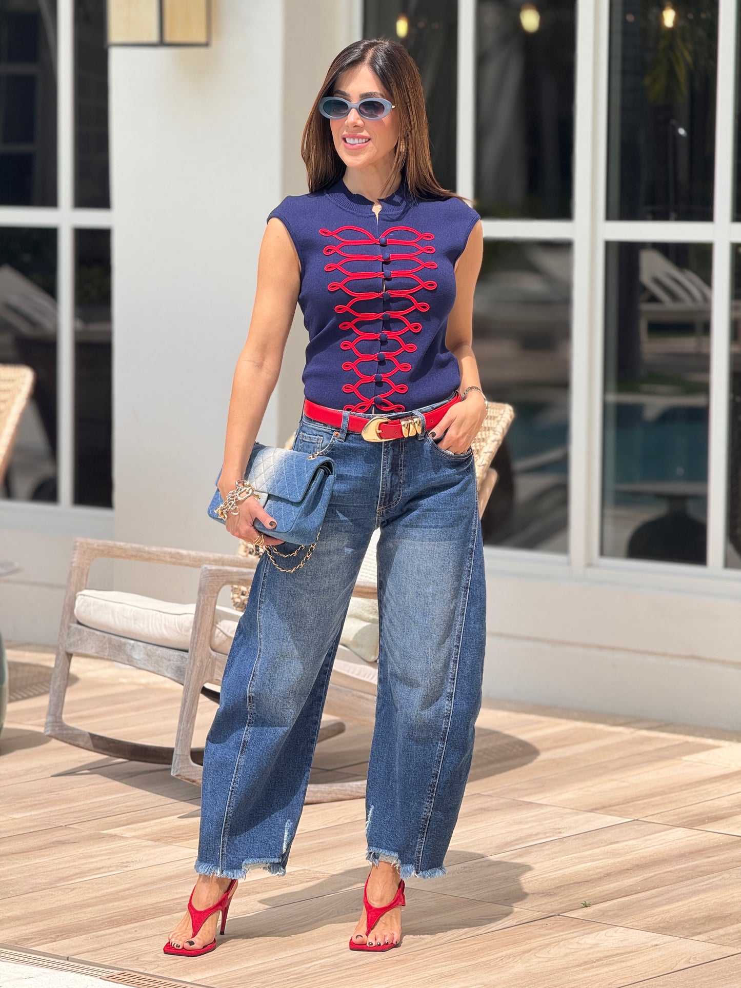 Muy Napo Navy/Red Cords Vest Top