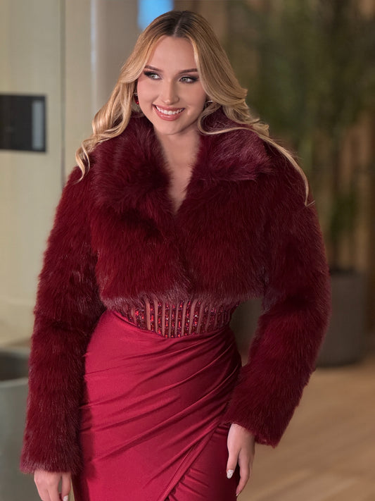 Faux Fur Burgundy Coat Top