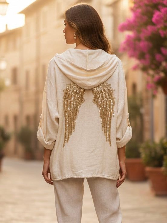 Italy Beige Wings Sequin Jacket Top