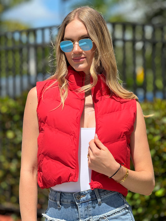 Clarissa Red Puffer Vest Top