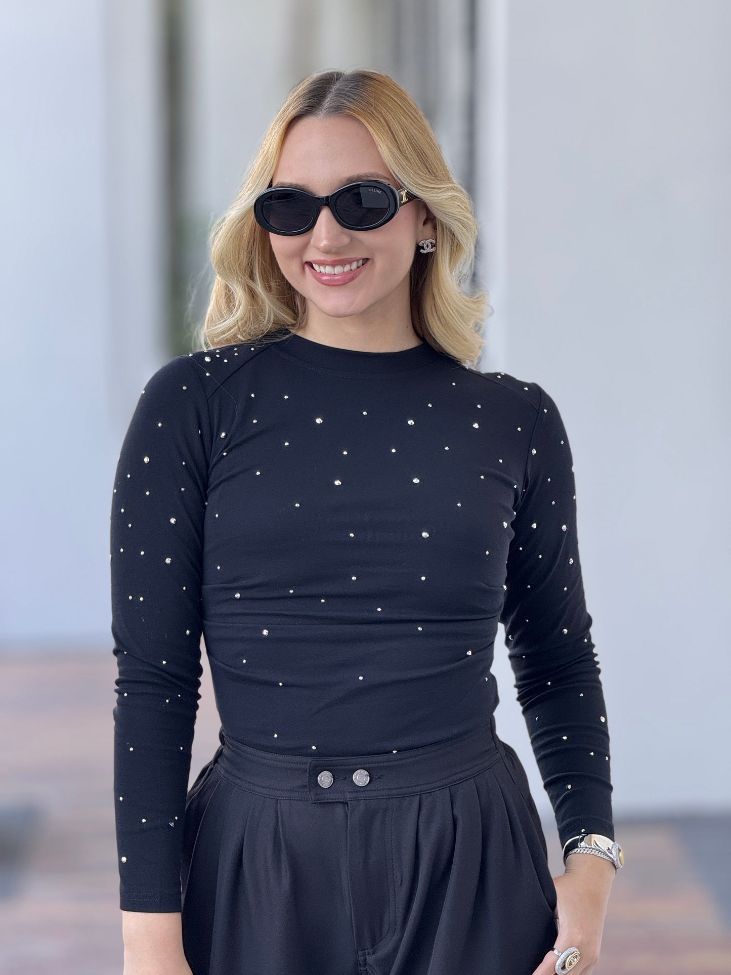 Balbina Black Rhinestone Top