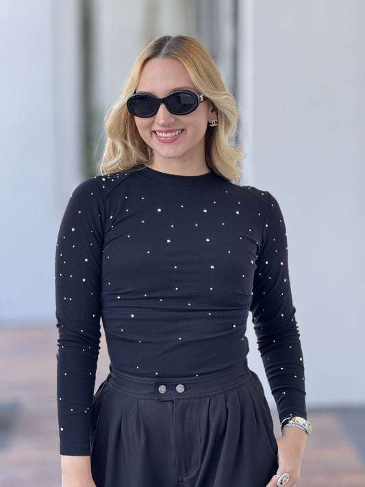Balbina Black Rhinestone Top