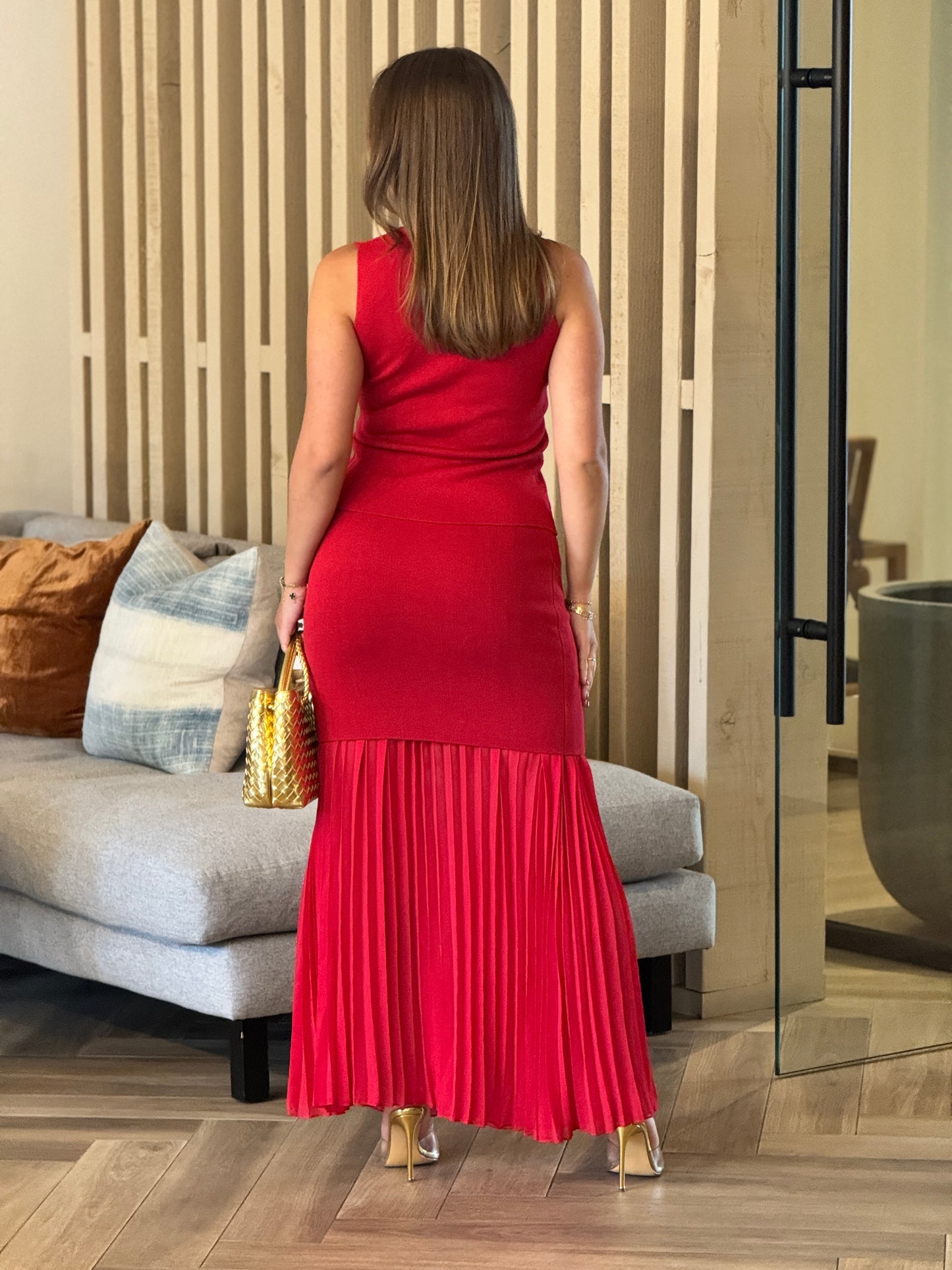 Gaia Red Pleated Knitted Skirt Set