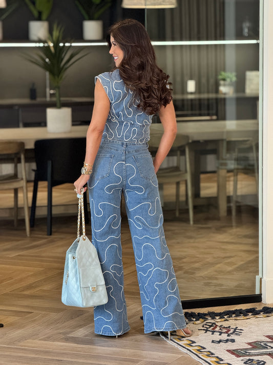 Ruthie Denim/White Embroidery Set