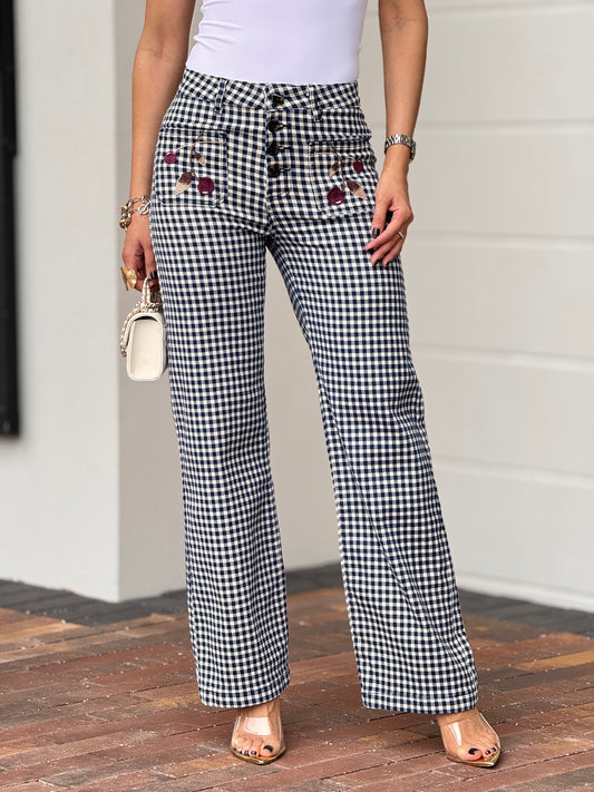 French Blue Gingham Cherry Denim Jeans