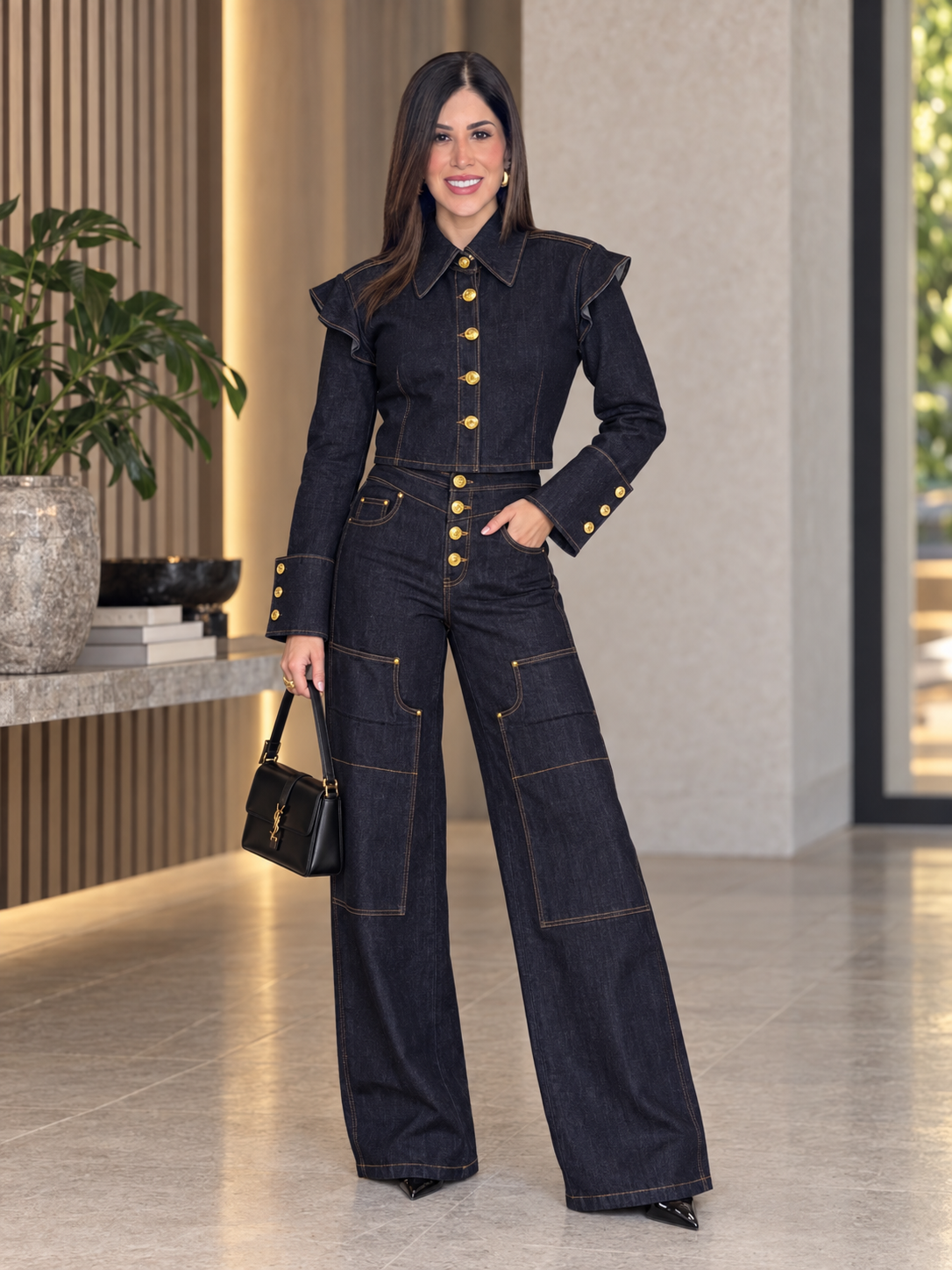 Tennie Dark Denim Utility Ruffle Set