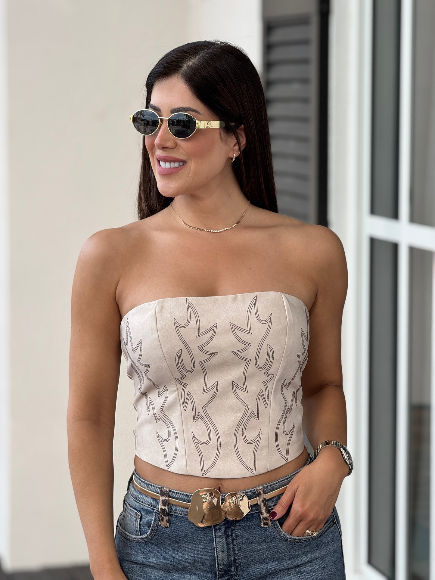 Ranch Beige Suede Corset Top