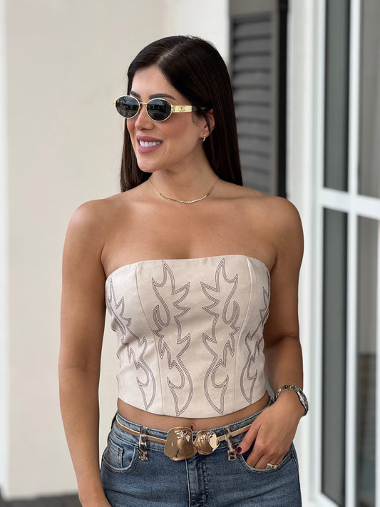 Ranch Beige Suede Corset Top