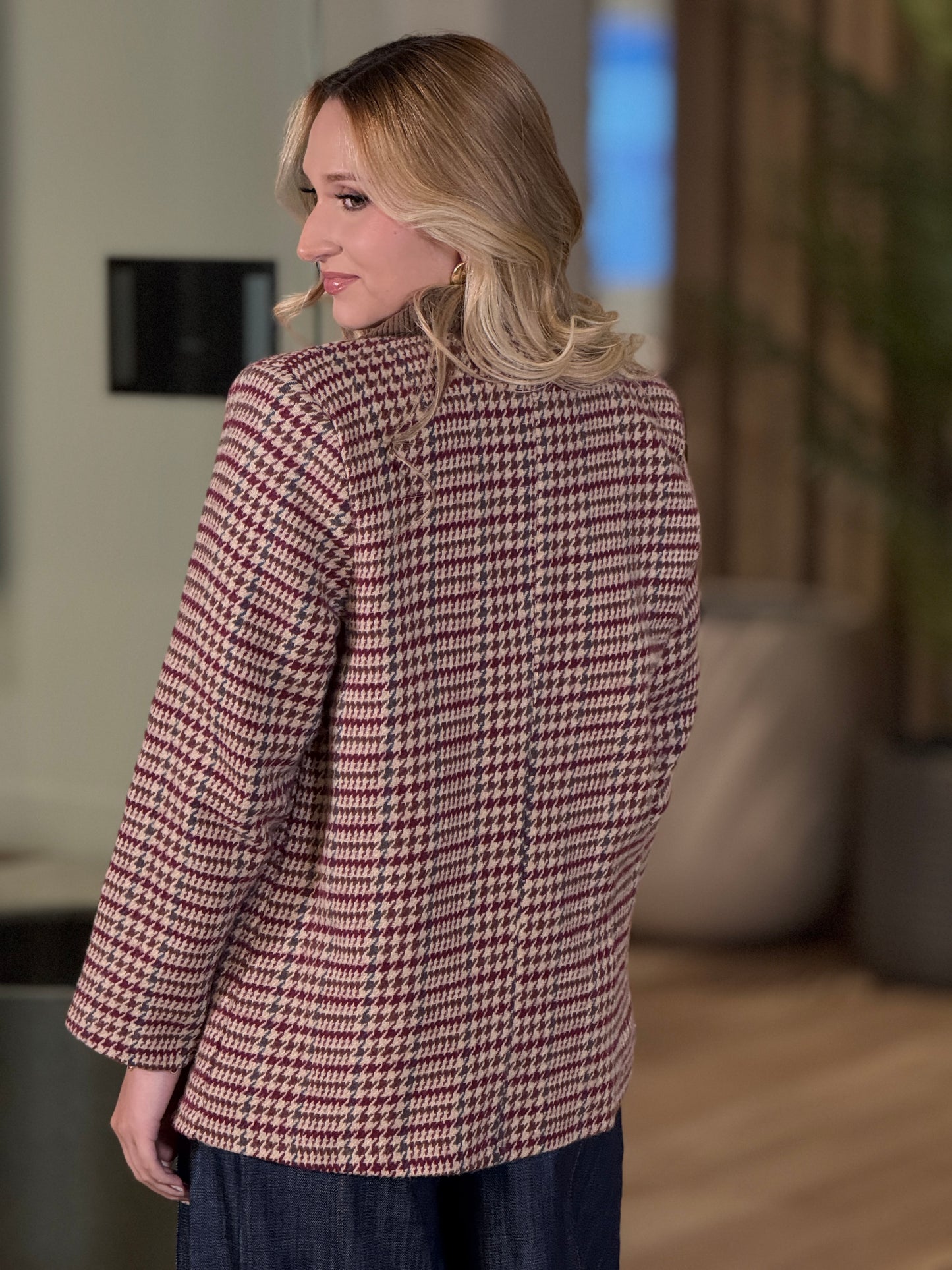 The Bear Burgundy Vichy Blazer Top