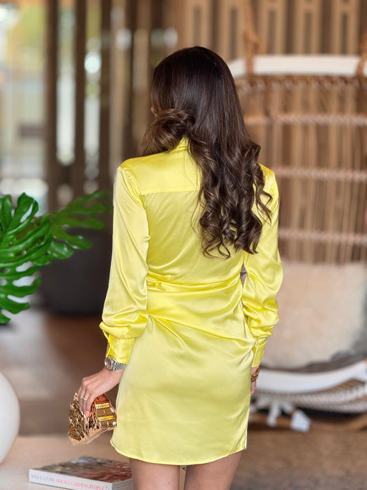 Hannah Yellow Satin Dress