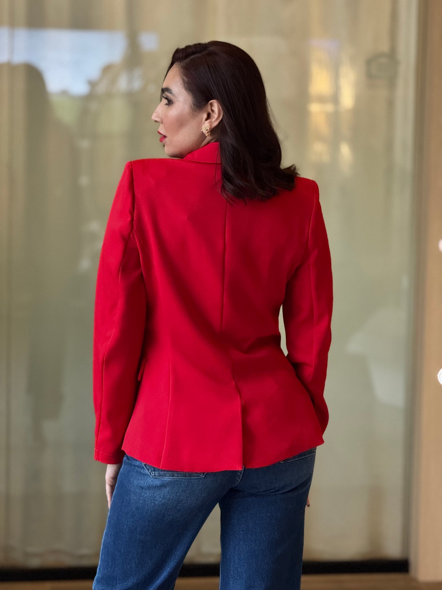 Milka Red Rhinestone Blazer Top