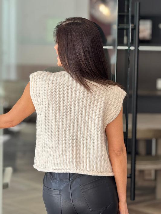 Angelica White Knitted Gold Buttons Top