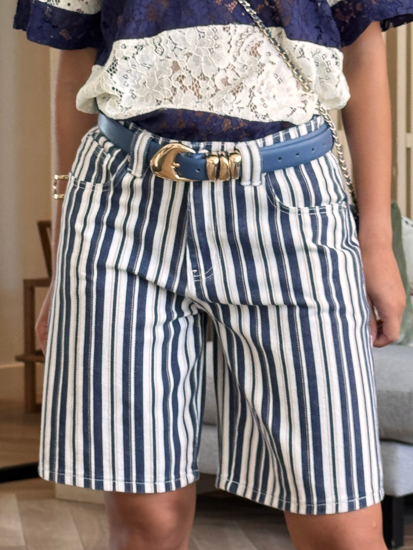 Amber Navy/Ivory Lines Bermuda Short