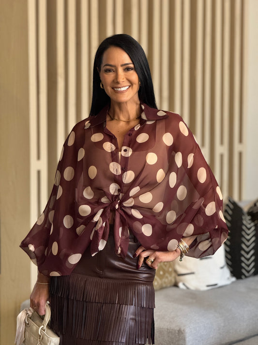 Polka Dots Burgundy Mesh Shirt