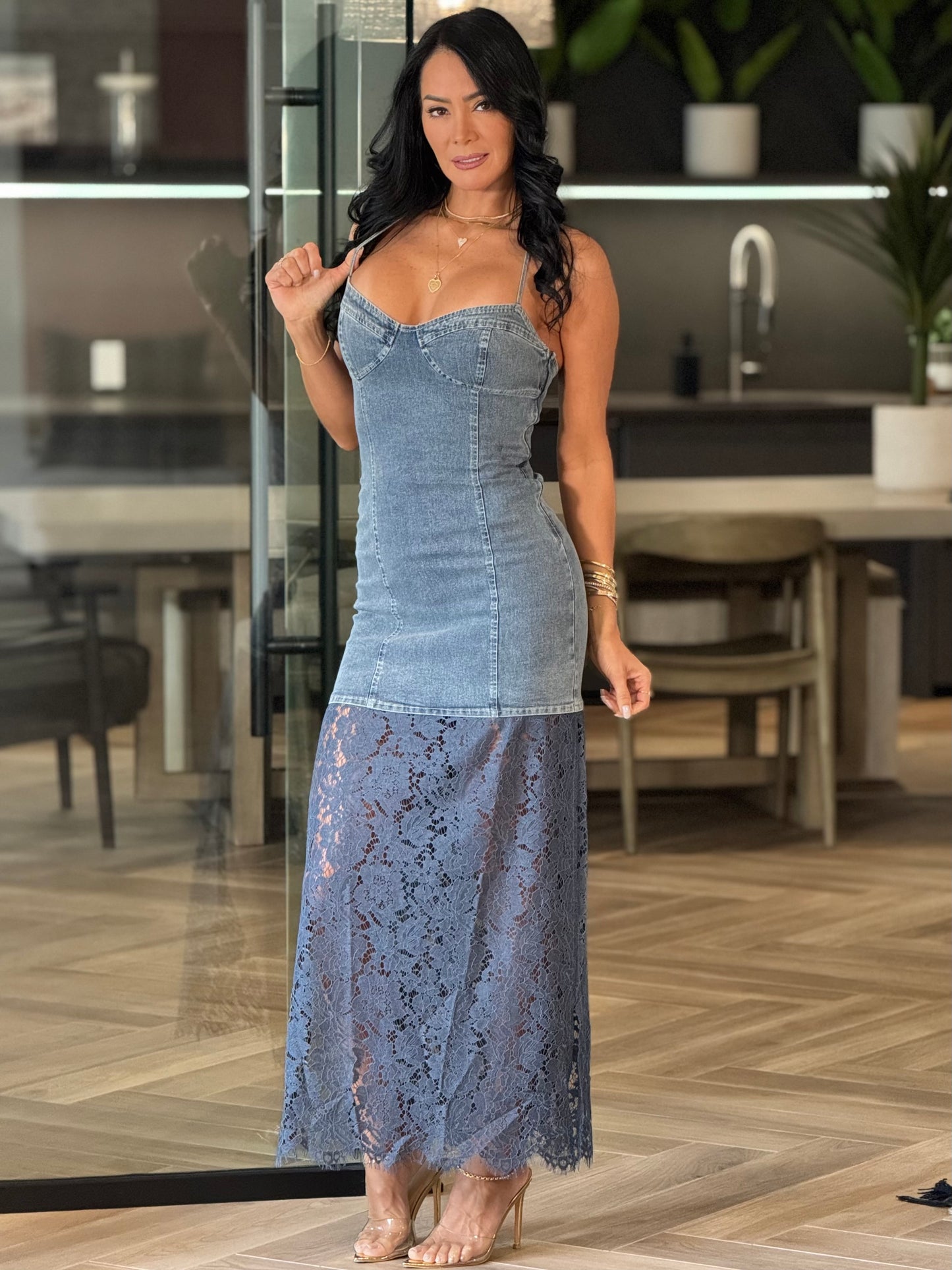 Norkys Denim/Lace Blue Dress