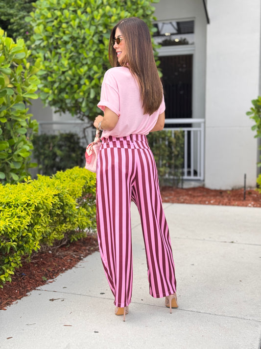 Dazzy Pink/Maroon Lines Pants
