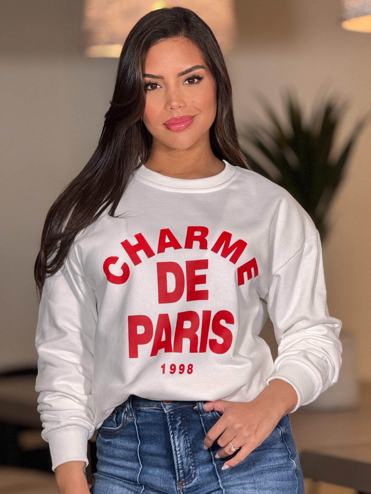 Paris White/Red Sweater Top