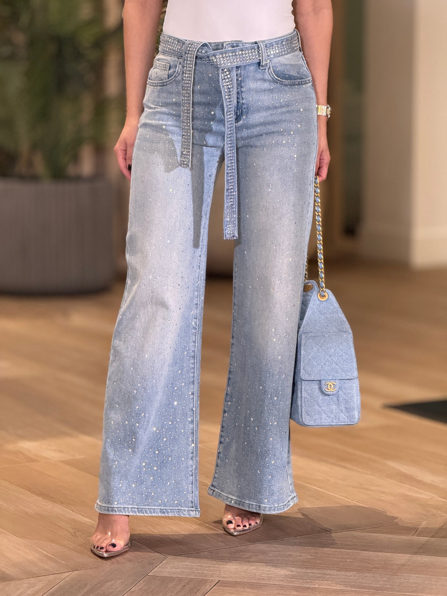 Muy Rhinestones Belt Jeans