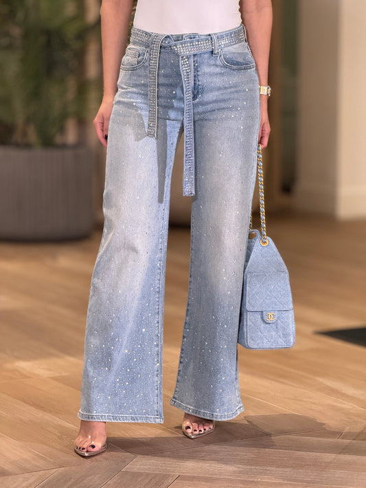 Muy Rhinestones Belt Jeans
