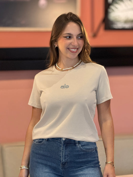 Lalo Beige Rhinestone Logo T-Shirt