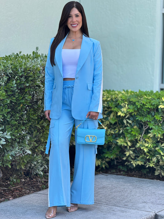 Ovianca Blue Cargo+Blazer Set