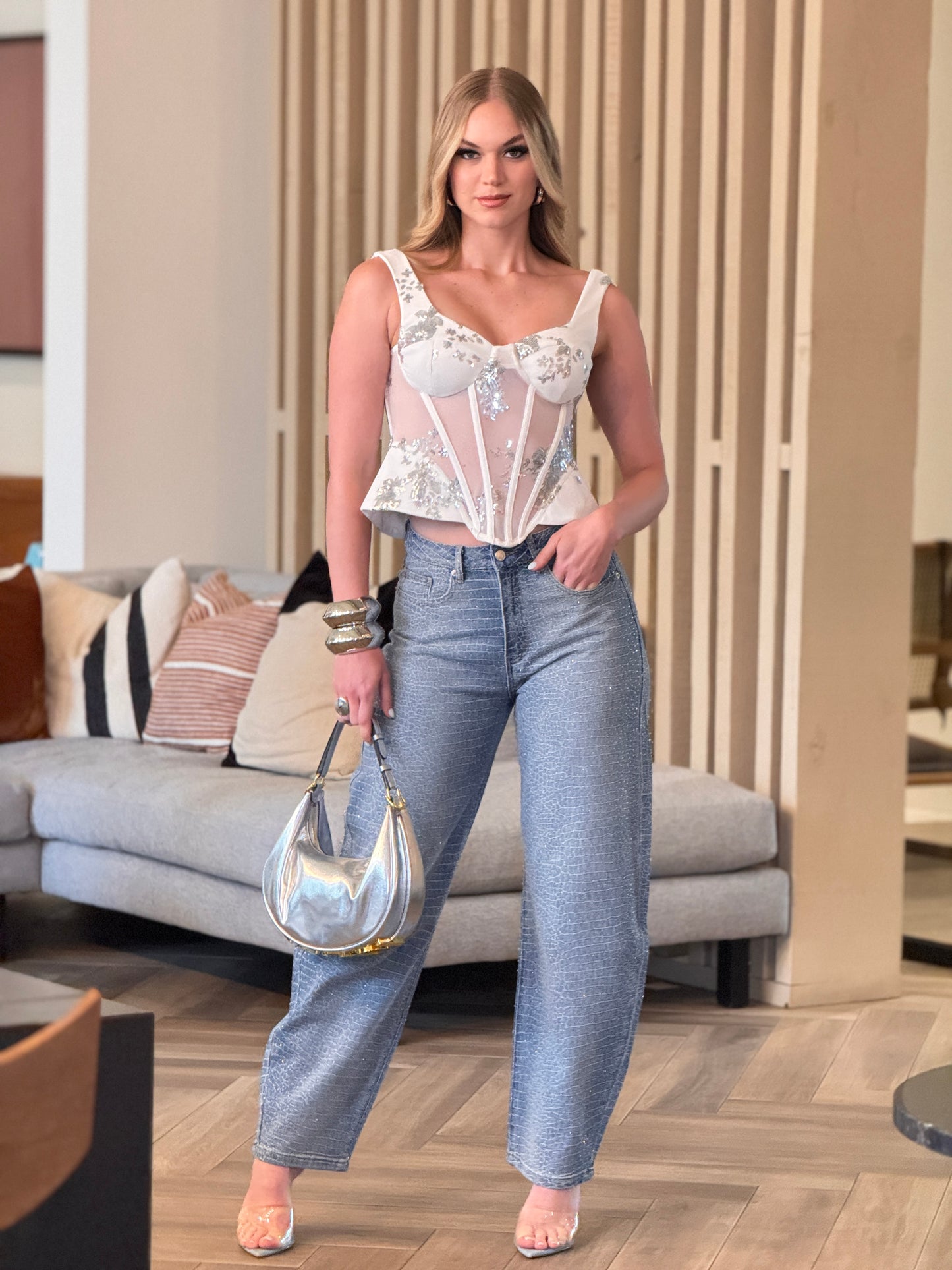 Gaia Croc Denim Rhinestone Jeans