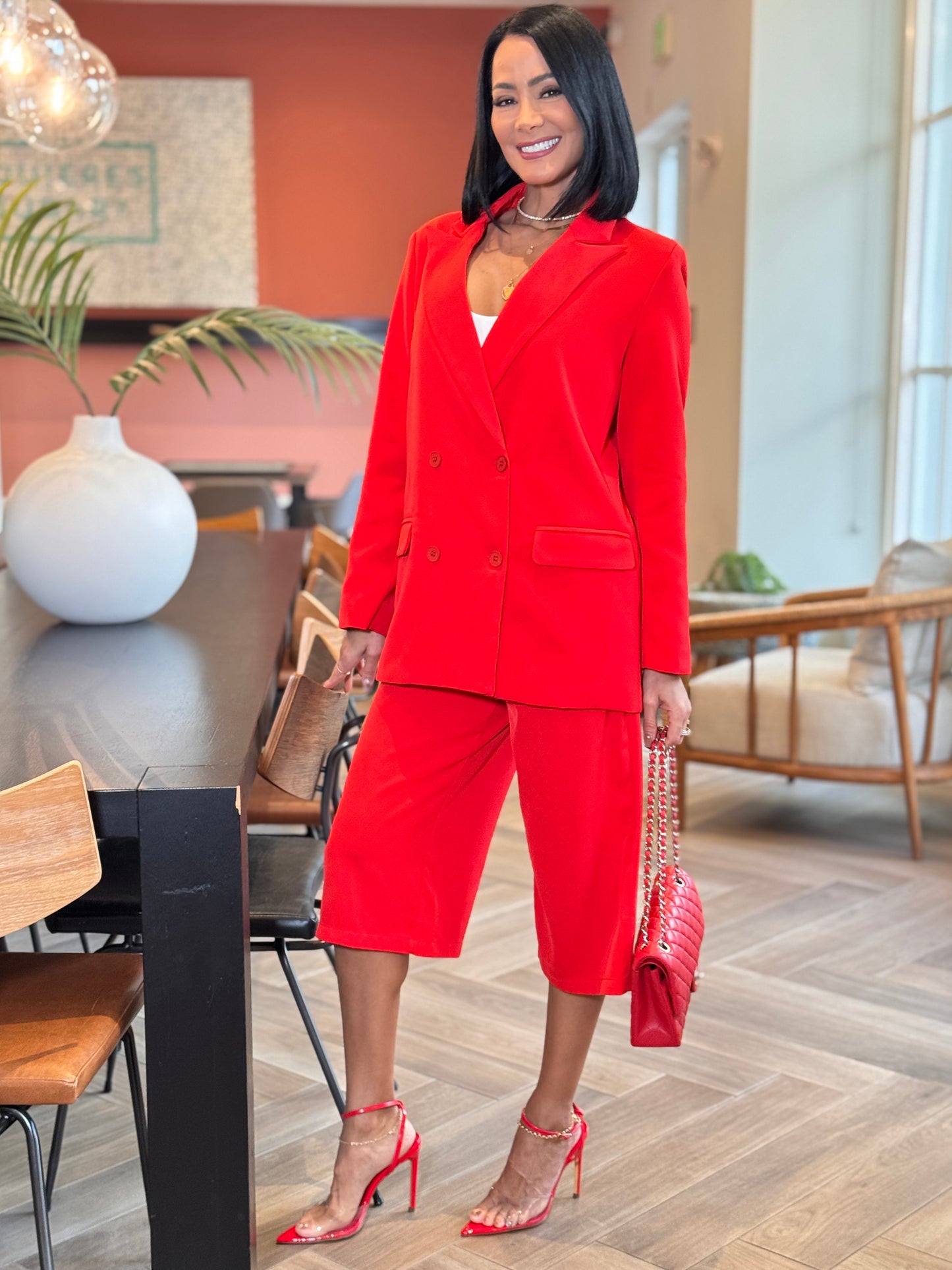 Marnie Red Blazer+Bermuda Set