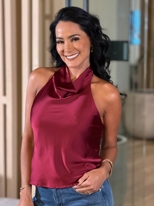 Betty Burgundy Satin Top