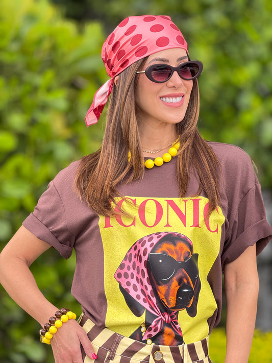 Iconic Scarf Doggy +Scarf Brown T-Shirt