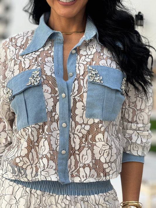 Norkys White Torchon/Denim Set