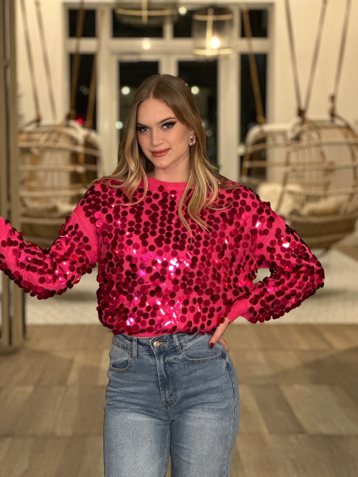 Angelina Pink Sequin Knitted Sweater