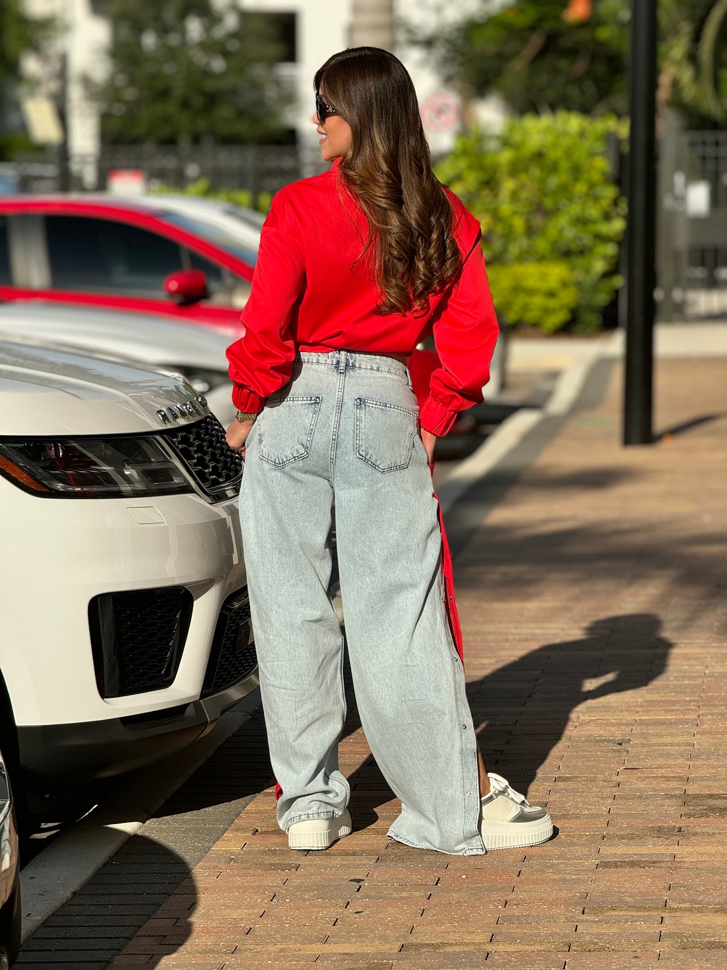 Angelica Red Denim Lines Pants