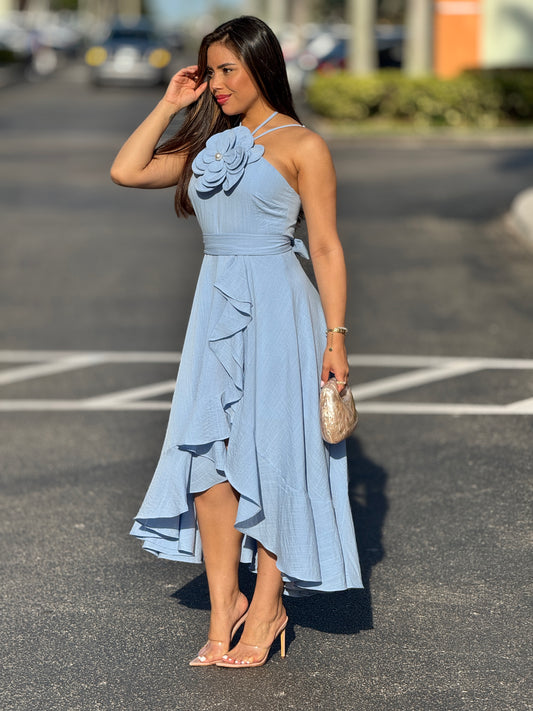 Lindsay Blue 3D Flower Dress