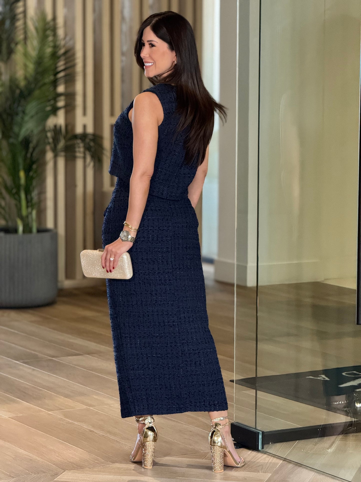 Angelica Navy Tweed Skirt Set